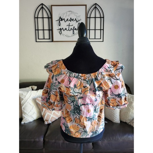Anthropologie Ruffled Off-The-Shoulder Floral Boho Chic Blouse Women's Size S - Picture 11 of 12